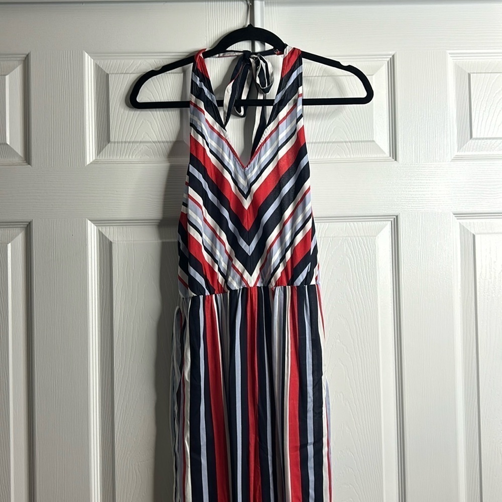 Moral Fiber Red Blue‎ Vertical Stripes Halter Top Jumper M